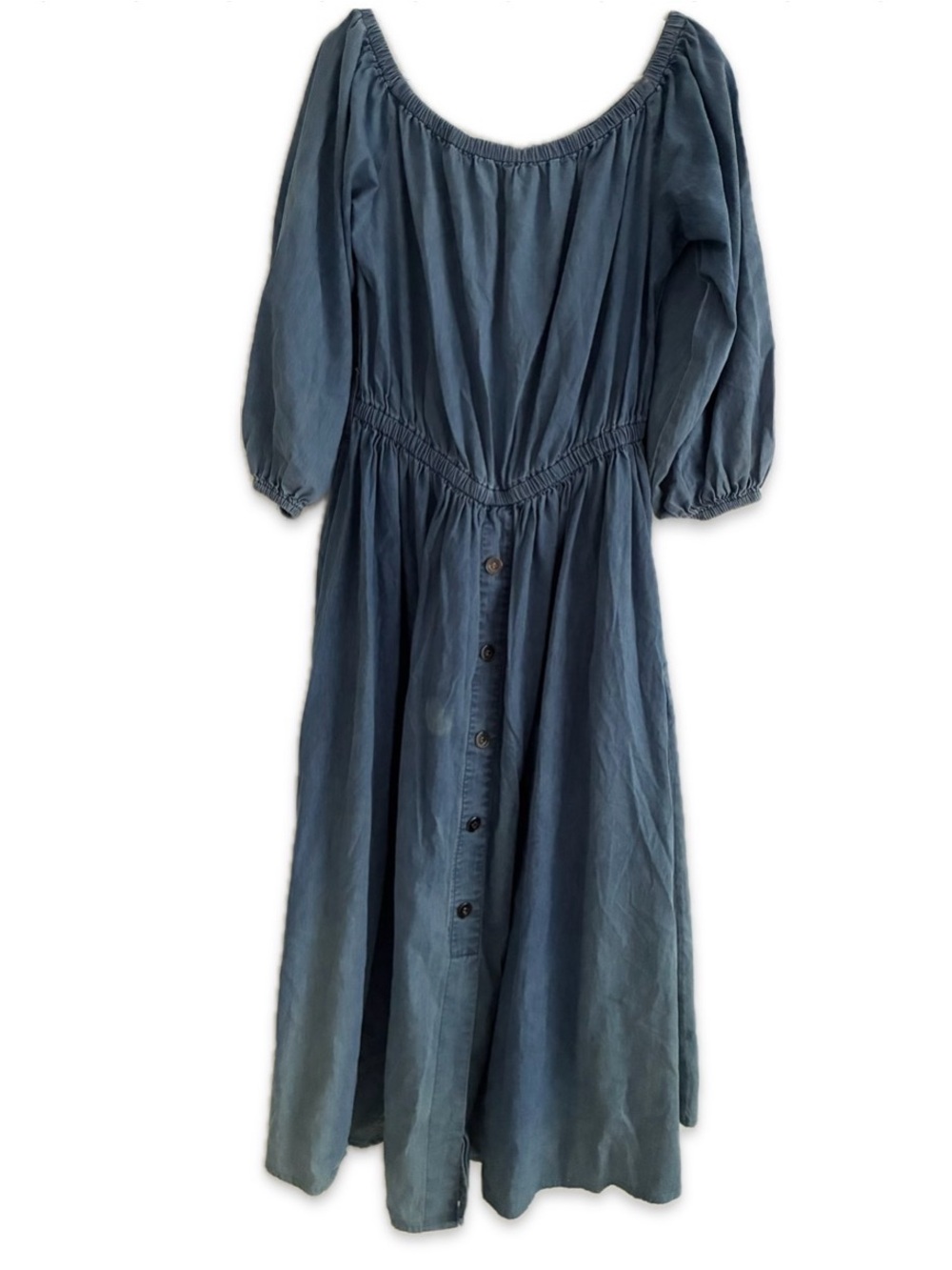 Blue Off-Shoulder Button-Front Women’s Dress fits 38DD, 40” bust